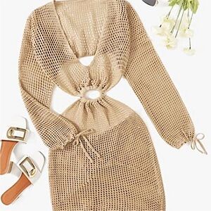 Crochet Cover Up Long Sleeve Knitted Swim Beach Cover Up Dress Swimwear
